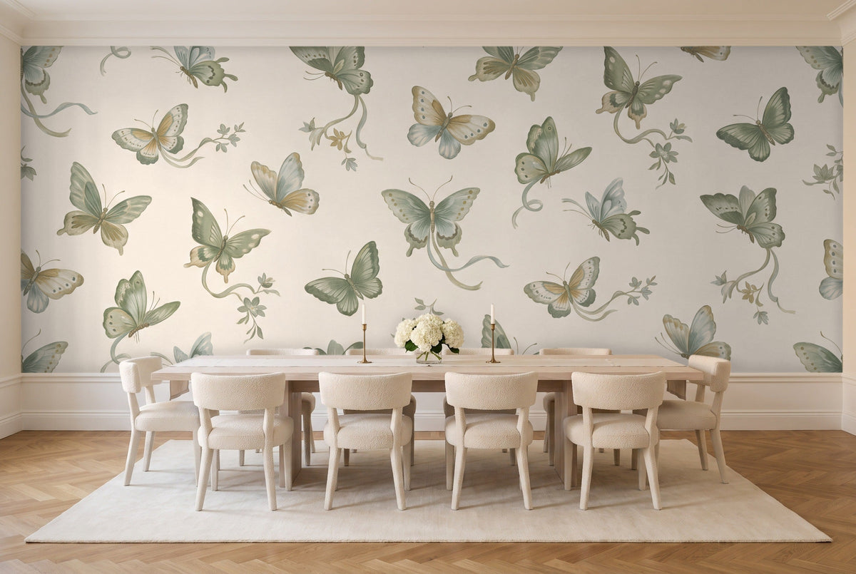 Green Butterfly Mural in a dining room