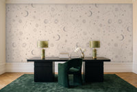 Grey Stars Celestial Mural in a home office