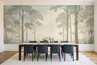 Mint Forest Landscape Mural in a dining room