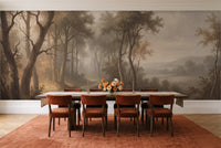Beige Forest Landscape Mural in a dining room