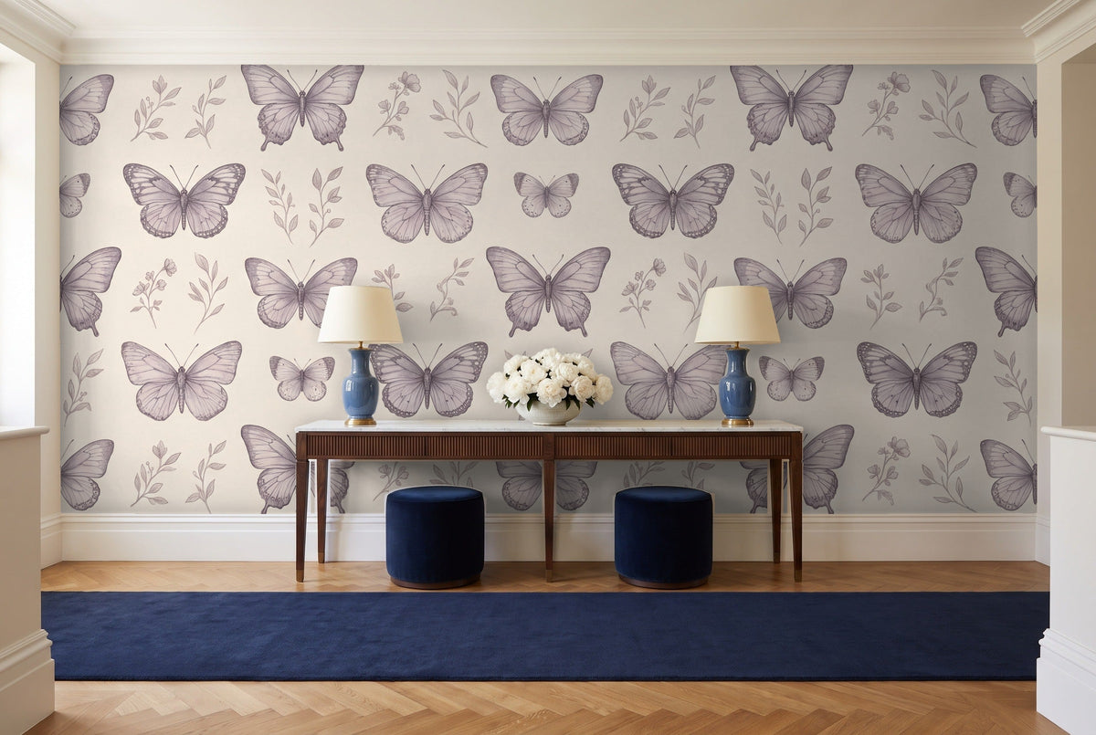 Lilac Butterfly Mural in an entryway
