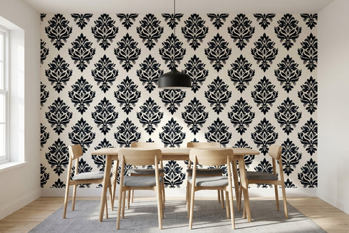 Black Damask Damask Mural on a feature wall