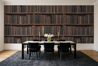 Charcoal Bookshelf Library Mural in a dining room