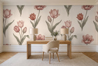 Blush Tulip Floral Mural in a home office