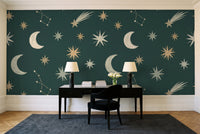 Emerald Stars Celestial Mural in a home office