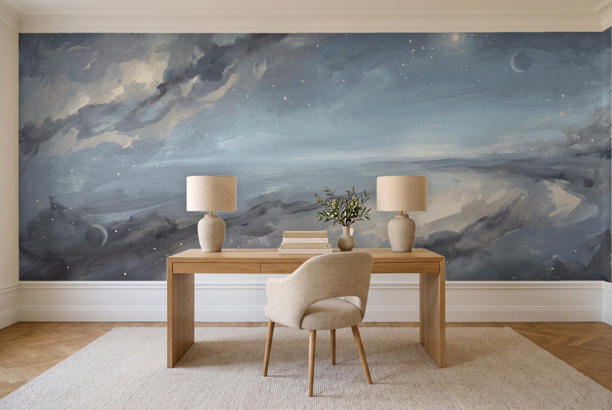 Blue Galaxy Celestial Mural in a home office