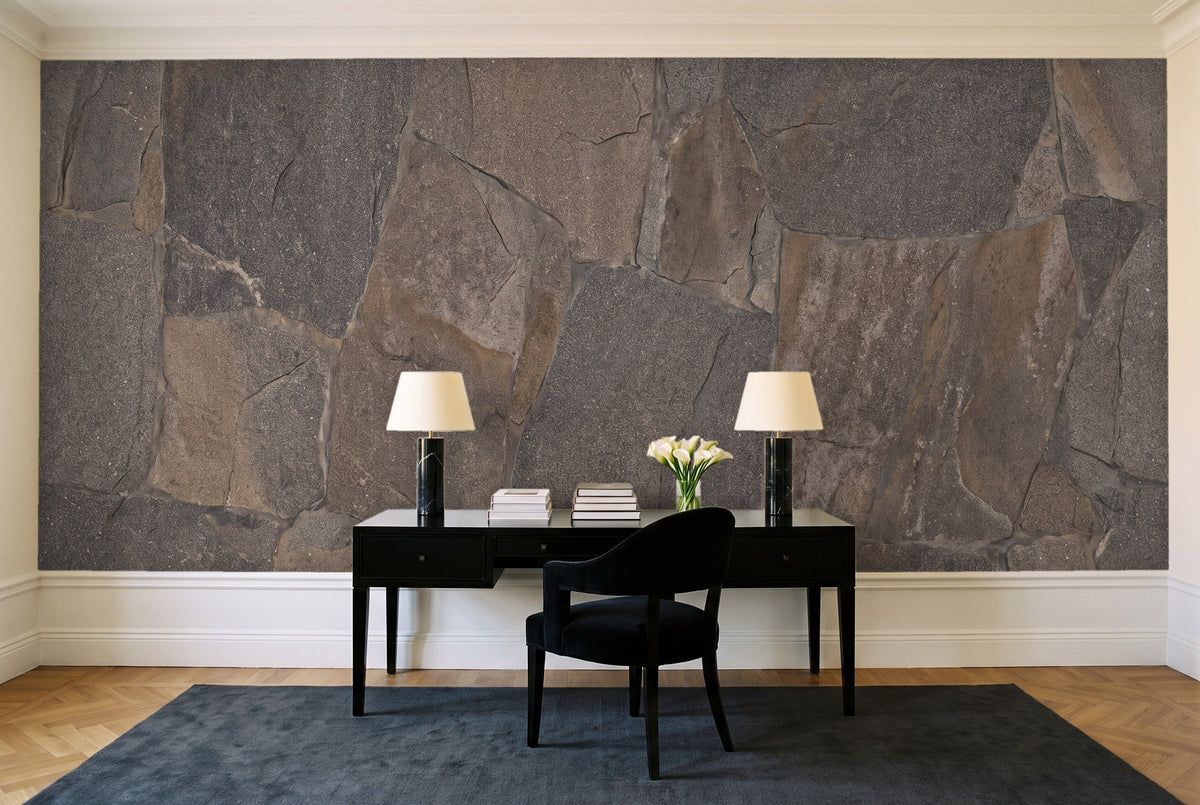 Charcoal Stone Mural in a home office