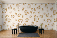 White And Gold Cheetah Animal Mural in a bathroom