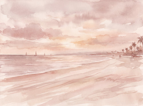 Blush Beach Sunset Landscape Mural sample on the real paper