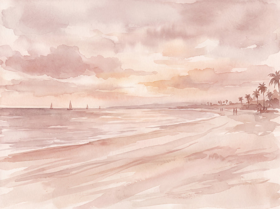Blush Beach Sunset Landscape Mural