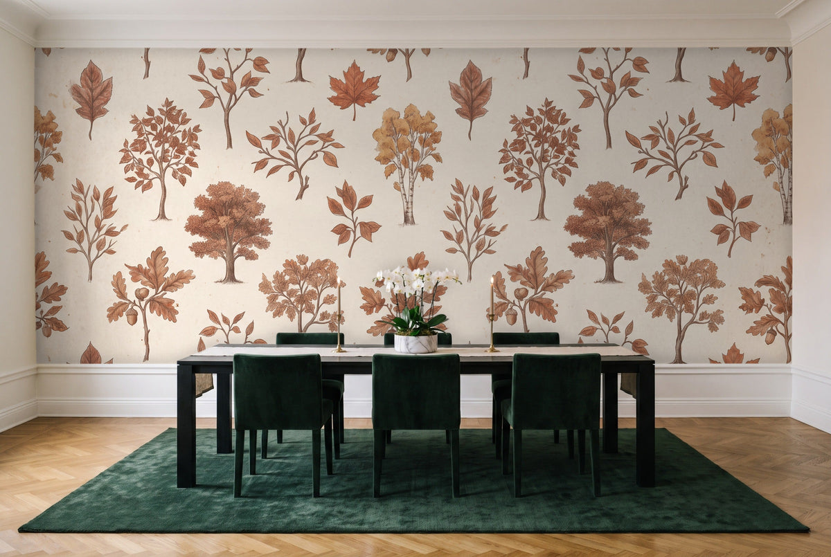 Terracotta Tree Botanical Mural in a dining room