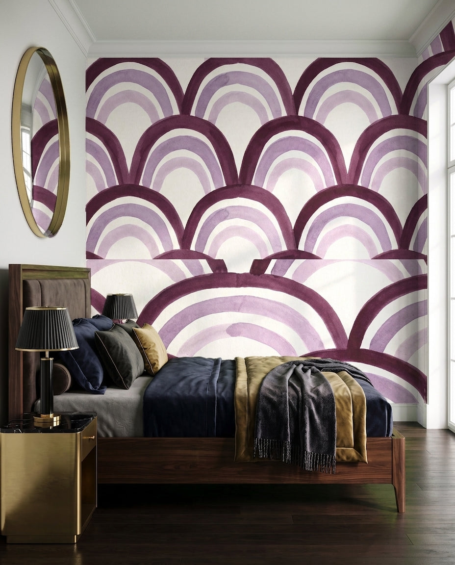 Purple Scallop Geometric Mural on a feature wall