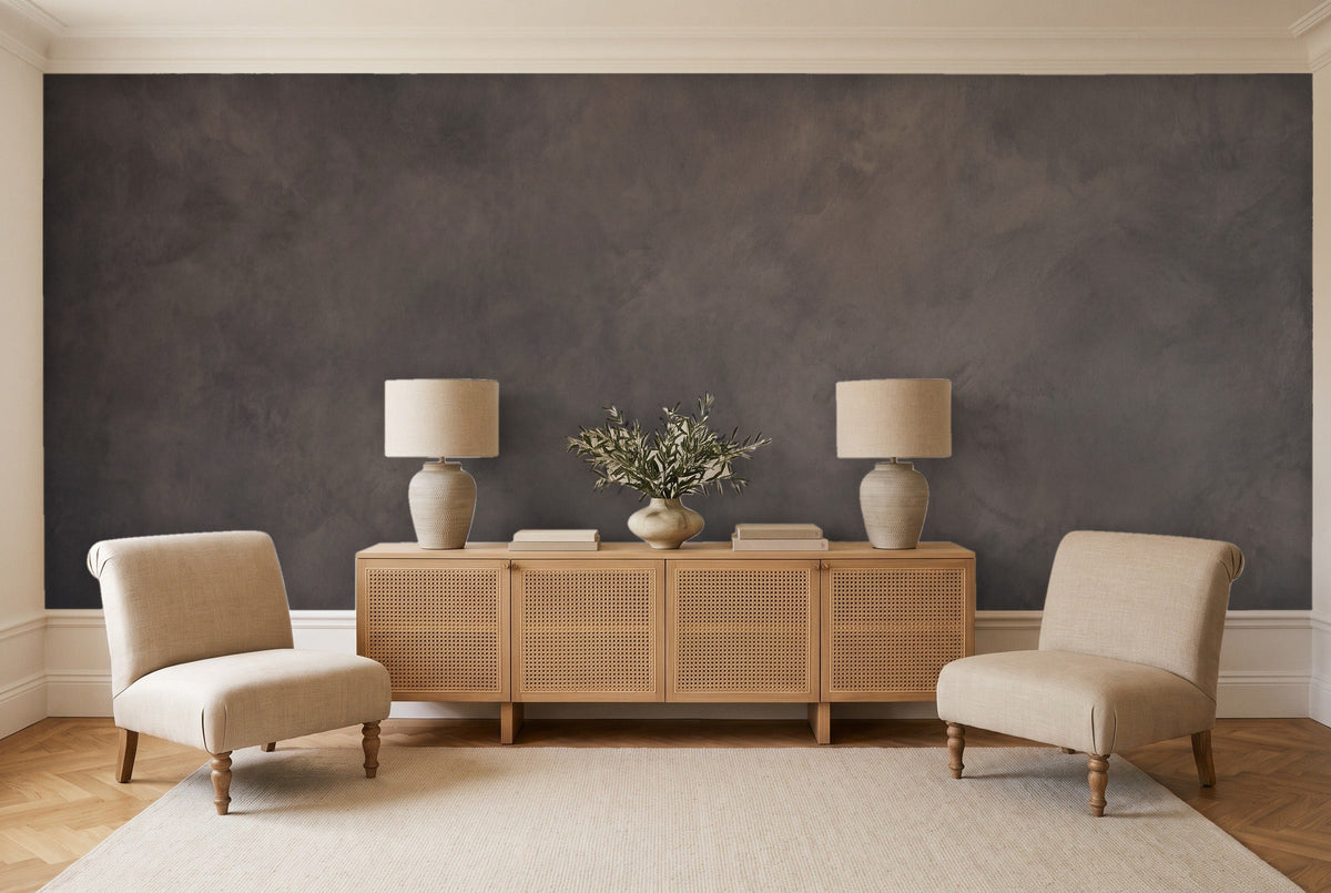Charcoal Plaster Texture Mural in a living room
