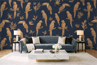 Blue And Gold Parrot Animal Mural in a living room