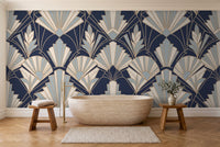 Navy Art Deco Mural in a bathroom