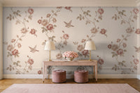 Blush Rose Floral Mural in an entryway