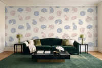 Blue And Pink Cat Animal Mural in a living room