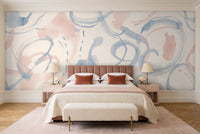 Blue And Pink Brushstroke Abstract Mural in a bedroom