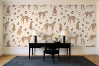 Beige Cheetah Animal Mural in a home office