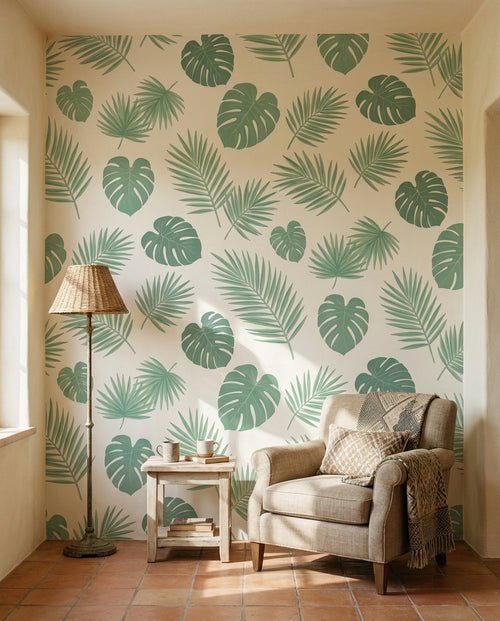 Green Palm Tropical Mural on a feature wall