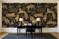Black And Gold Tiger Animal Mural in a home office