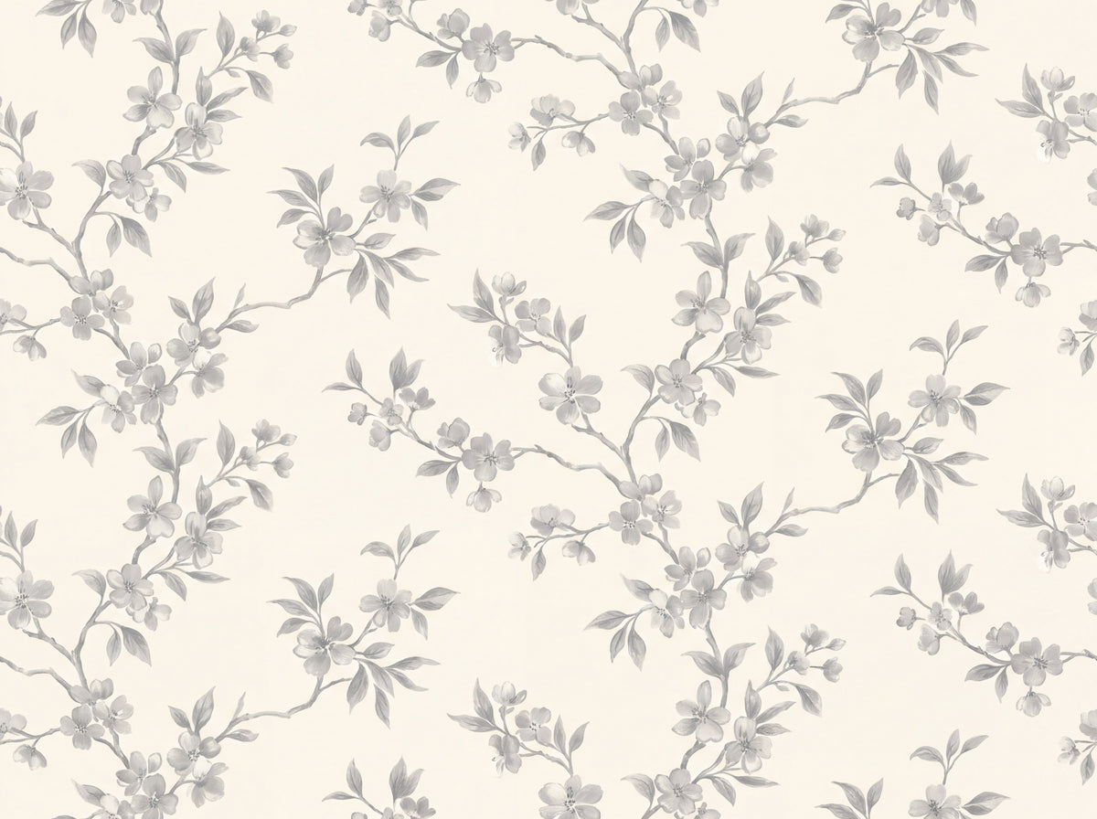 Grey Cherry Blossom Floral Mural placed in your room