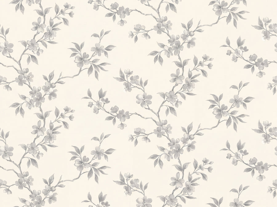Grey Cherry Blossom Floral Mural