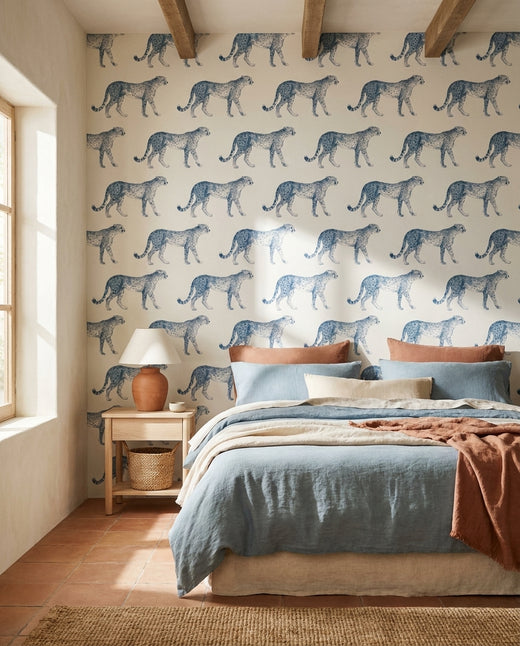 Blue-and-grey Cheetah Animal Mural