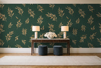 Green And Gold Olive Branch Botanical Mural in an entryway