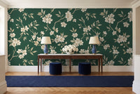 Emerald Cherry Blossom Floral Mural in an entryway