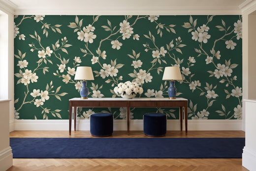 Emerald Cherry Blossom Floral Mural