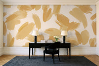 Mustard Brushstroke Abstract Mural in a home office