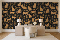 Black And Gold Cat Animal Mural in a home office