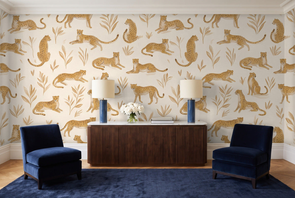 Ochre Cheetah Animal Mural in a living room