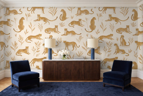 Ochre Cheetah Animal Mural in a living room