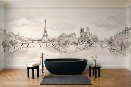 Cream Paris Cityscape Mural