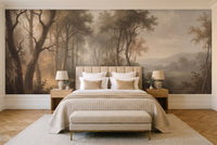 Beige Forest Landscape Mural in a bedroom