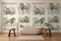 Green Lion Animal Mural in a bathroom
