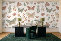 Green And Pink Butterfly Mural in a home office