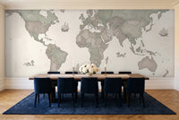 Sage World Map Map Mural in a dining room