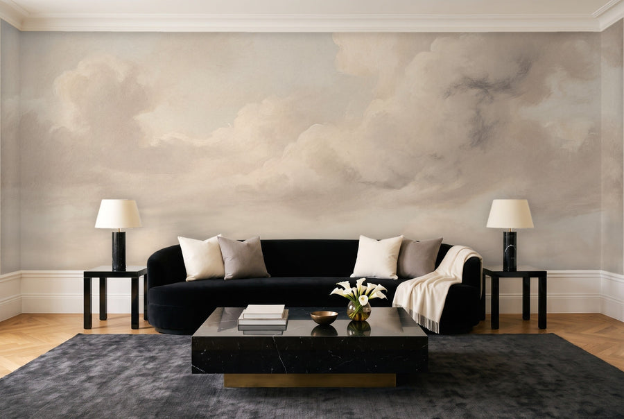 Cream Clouds Landscape Mural on a wall