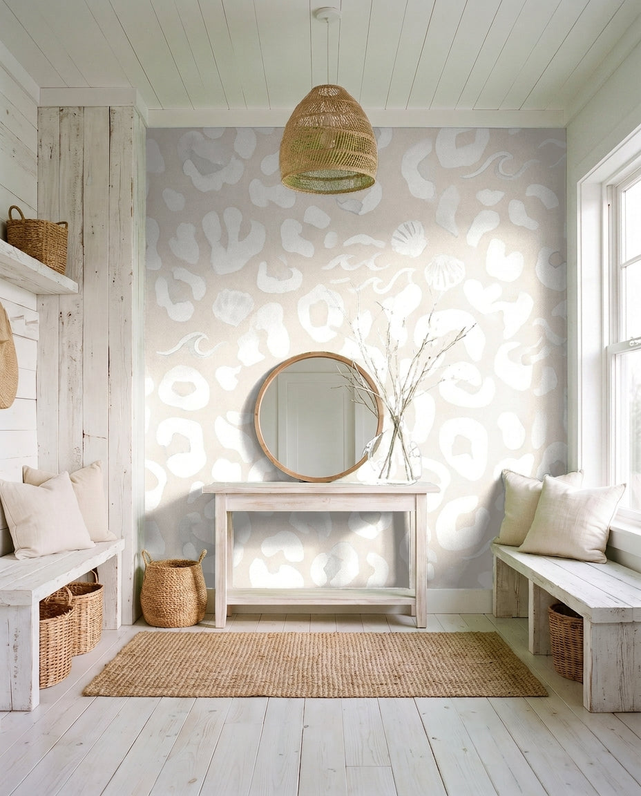 White Cheetah Animal Mural on a feature wall