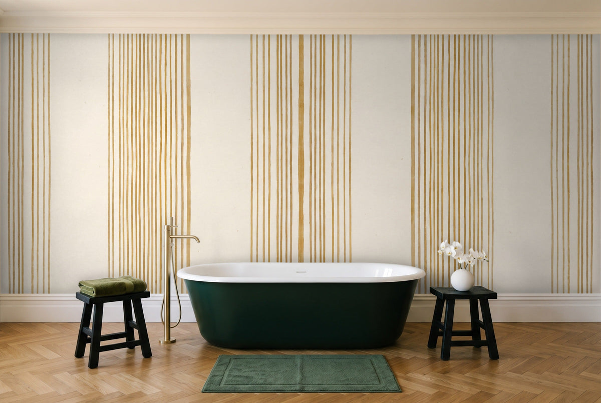 Mustard Stripe Mural in a bathroom