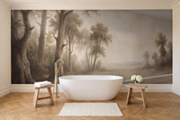 Beige Forest Landscape Mural in a bathroom