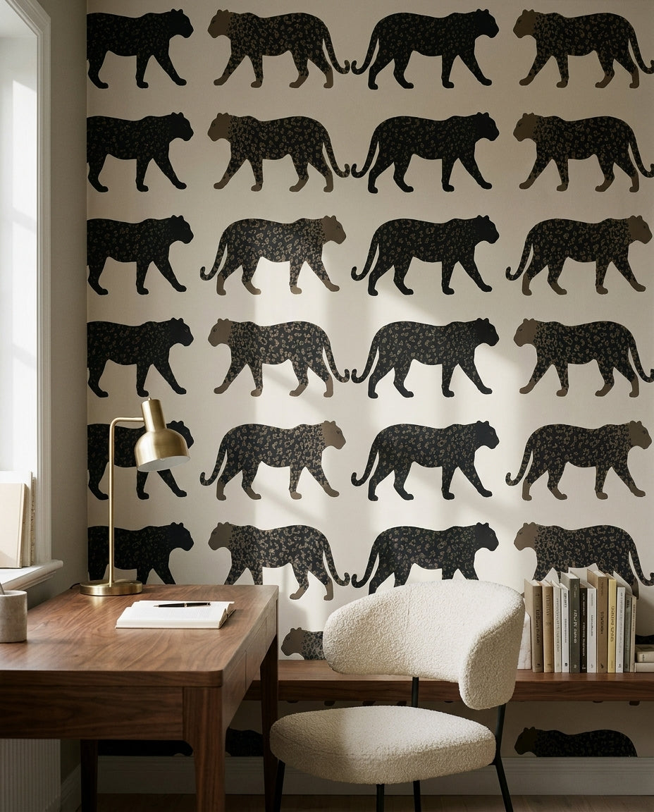 Charcoal Leopard Animal Mural on a feature wall