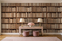Beige Bookshelf Library Mural in an entryway