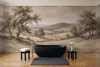 Beige Countryside Landscape Mural in a bathroom