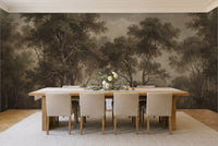 Olive Forest Landscape Mural in a dining room