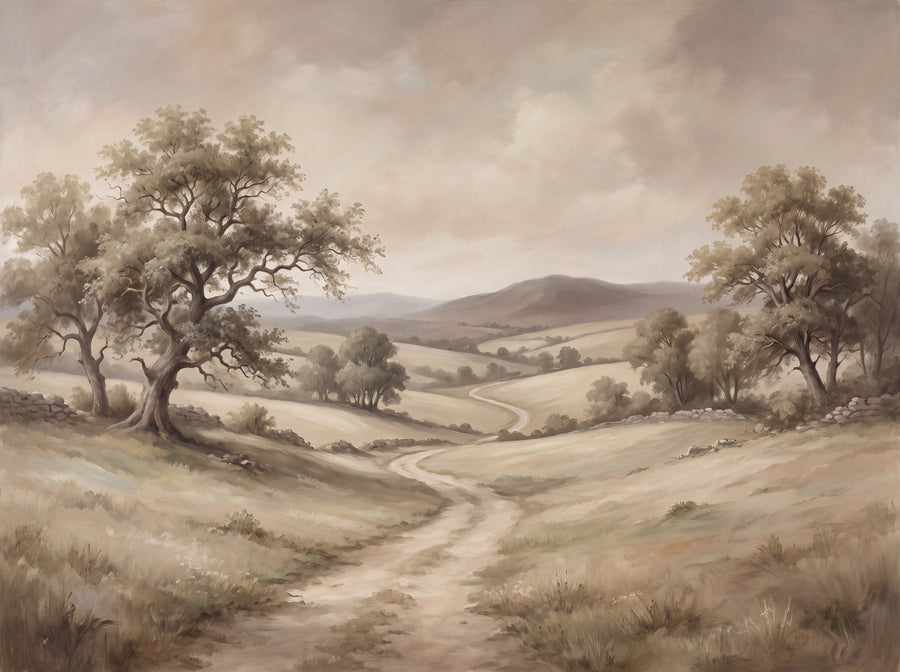 Beige Countryside Landscape Mural