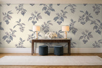Blue And Grey Cherry Botanical Mural in an entryway